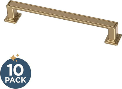 Franklin Brass 10 Pack Champagne Bronze Gold Cabinet Handles 5-1/16 inch (128mm) Kitchen Cabinet Handles and Drawer Pulls for Cupboards and Dressers | Recessed Square