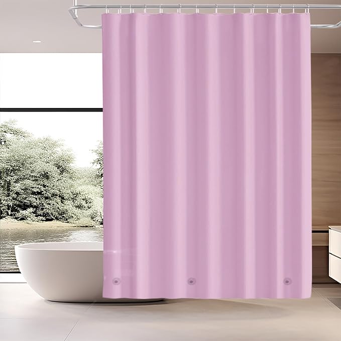 Pink Shower Curtain Liner, 4G PEVA Shower Liner, Plastic Peva Waterproof Shower Curtains, 72x72 inch with Grommet Holes 3 Magnetic Weights