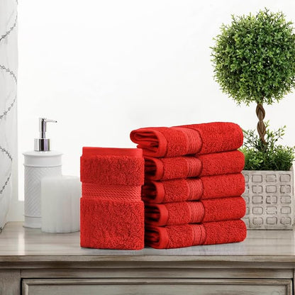 Superior Egyptian Cotton Plush & Absorbent, Face Towel Set of 6, Red | Quick Dry, Soft Luxury Towel Set, Bath Essentials for Bathroom, Guest Bath, Spa, 2 Piece Face, Madeline Towels
