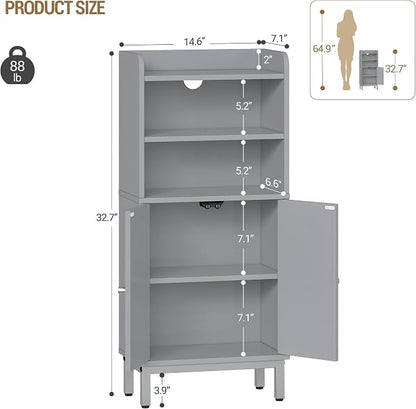 Hzuaneri Bathroom Storage Cabinet, Small Floor Cabinet with 2 Door | Toilet Paper Cabinets, Bathroom Organizer with Adjustable Shelf, for Small Spaces, Gray, Arch Door,7.1" Dx14.6 Wx32.7 H