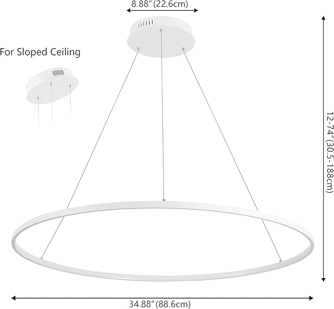 JONATHAN Y 35" Matte White Modern Integrated LED Pendant Light, Dimmable Round Hoop Chandelier for Kitchen Island, Dining Room, Adjustable Height Metal Hanging Light (JYL7220I)