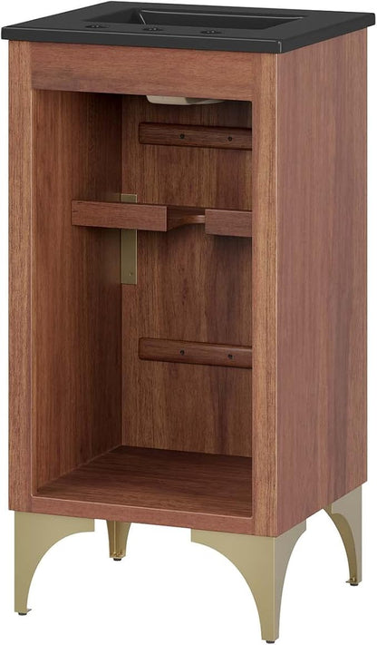 Modway Daylight Bathroom Vanity Cabinet with Ceramic Sink Basin, 18 Inch, Black Walnut