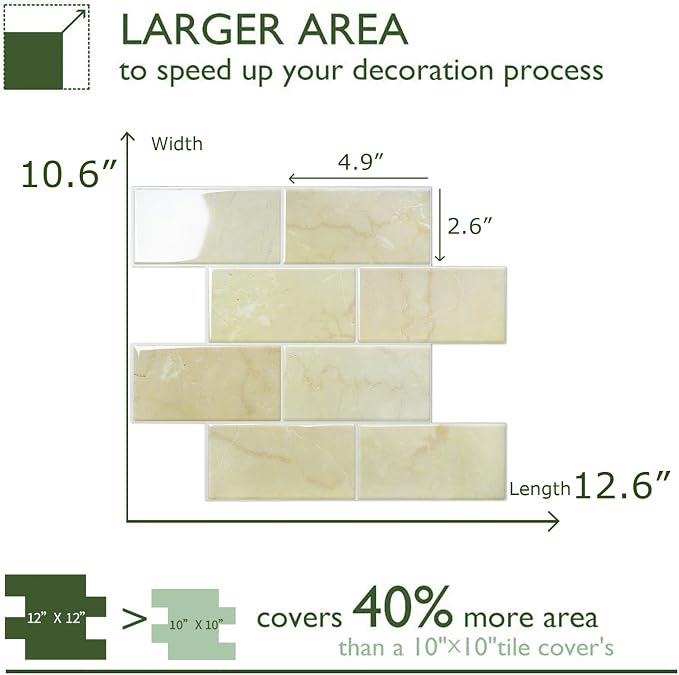 STICKGOO 10-Sheet Subway Tile Peel and Stick Backsplash, Self Adhesive Vinyl Wall Tiles, Stick on Backsplash for Kitchen and Bathroom(Thicker Design)