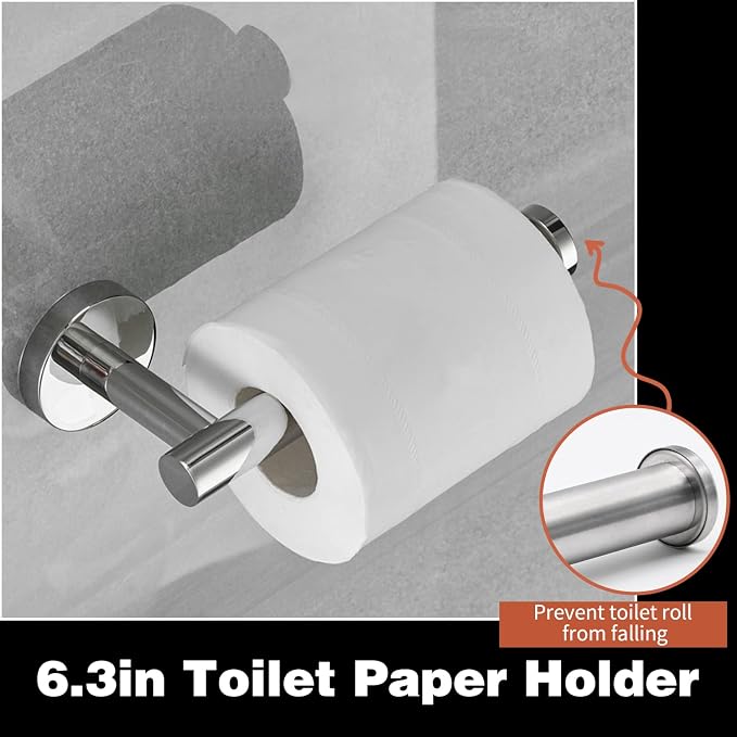 5pcs Bathroom Hardware Set, Brushed Nickel Bathroom Hardware Set, Including 16" Hand Towel Bars, Toilet Paper Holders, Towel Rings, Robe Towel Hooks | Including 16" Hand Towel Bars, Toilet Paper Holders, Towel Rings, Robe Towel Hooks