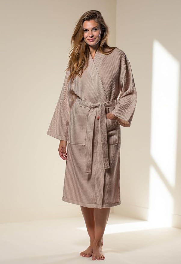 Turquaz Womens Lightweight Waffle Kimono Bathrobe for Men - Soft Quick-Dry Spa & Summer Towel Robe, Cotton Blend