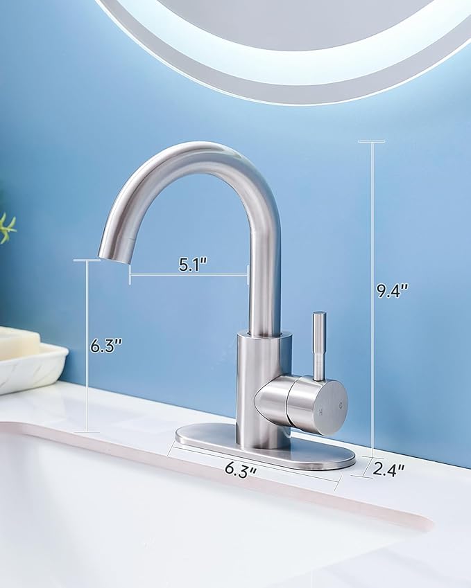 Fransiton Bathroom Faucets, Bar Sink Faucet Single Hole for Bathroom Kitchen Campers with Deck Plate Outdoor Faucet Vessel Farmhouse Vanity Lavatory (Brushed Nickel - C)