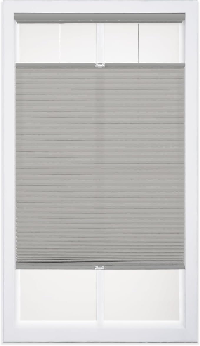 DEZ FURNISHINGS Cordless 1" Light Filtering Top Down Bottom Up Cellular Shade, 25"W x 72"H, Gray Cloud