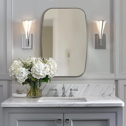 Oval Mirror for Bathroom, 20x28 Brushed Nickel Oblong Bathroom Mirror for Vanity with Stainless Steel Metal Frame, Modern Anti Rust Wall Mounted