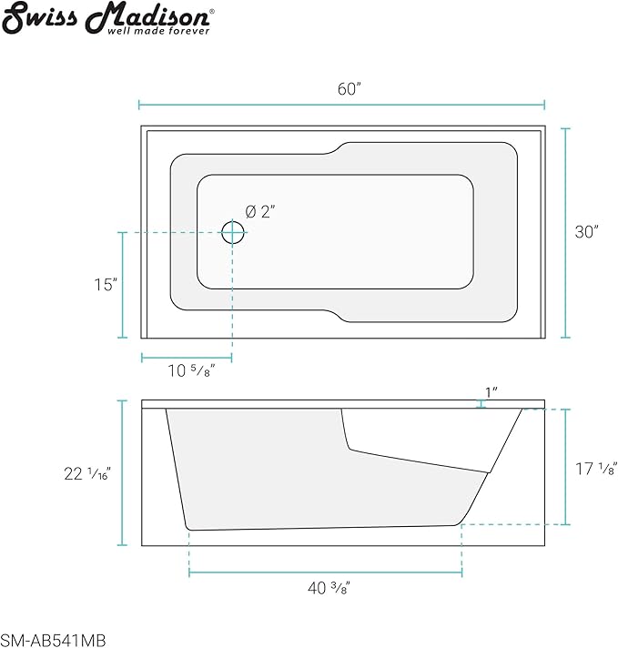 Voltaire 60" x 30" Left-Hand Drain Alcove Bathtub with Apron in Bisque