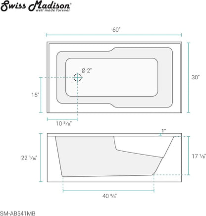 Voltaire 60" x 30" Left-Hand Drain Alcove Bathtub with Apron in Bisque