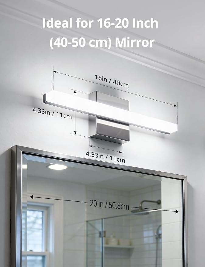 Combuh Modern Bathroom Light Fixtures Over Mirror, Vanity Lamp Bar Chrome | Small 16 Inch, Soft Shadow Free, Linear Design, Wall Mounted, Lampara para Baño sobre Espejo, 5 Colors Adjustable, 2 Pack