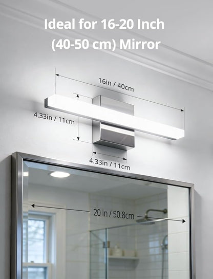 Combuh Modern Bathroom Light Fixtures Over Mirror, Vanity Lamp Bar Chrome | Small 16 Inch, Soft Shadow Free, Linear Design, Wall Mounted, Lampara para Baño sobre Espejo, 5 Colors Adjustable, 2 Pack