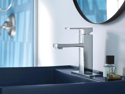 Moen Revyl Chrome One-Handle Single Hole Modern Bathroom Sink Faucet with Optional Deckplate and Spring Loaded Drain Assembly, 84771