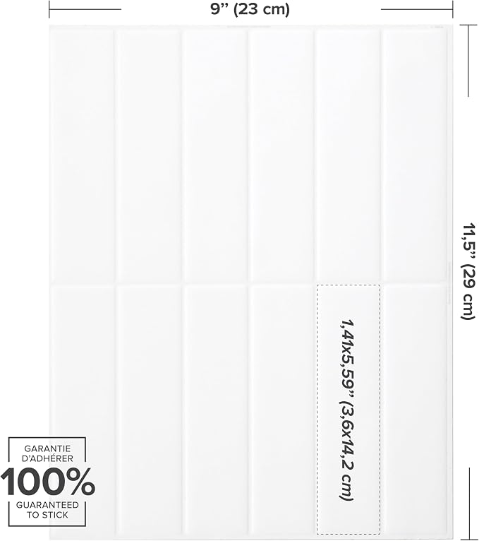 Smart Tiles Peel and Stick backsplash, Stacked Pure White, 11.43"x9" | Pack of 5 (3.5 sq ft), Matte, Heat/Moisture Resistant, Low VOC, Kitchen/Bathroom, Renter Friendly, Made in Canada