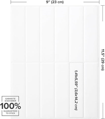 Smart Tiles Peel and Stick backsplash, Stacked Pure White, 11.43"x9" | Pack of 5 (3.5 sq ft), Matte, Heat/Moisture Resistant, Low VOC, Kitchen/Bathroom, Renter Friendly, Made in Canada