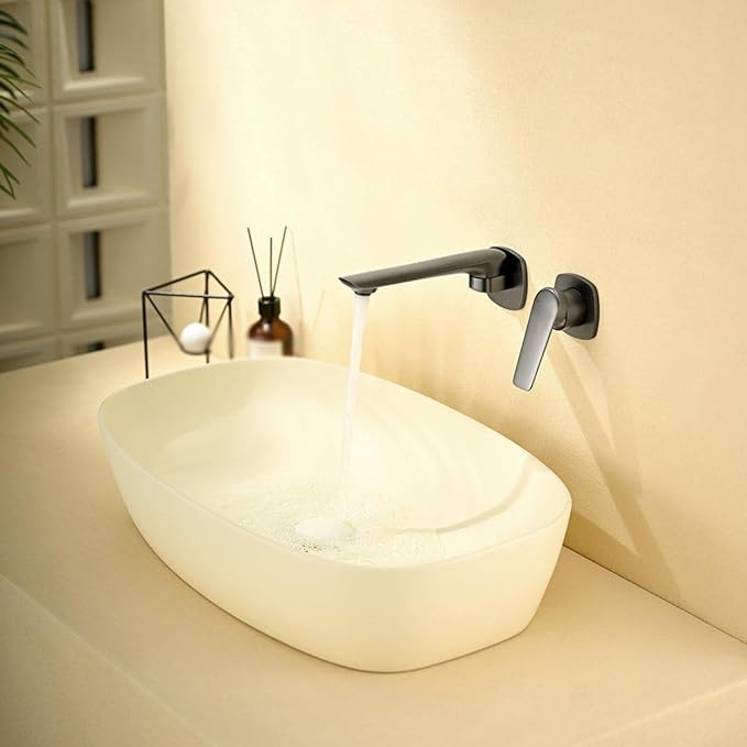 BiaoTeng Concealed Faucet for Bathroom Sink Wall Mount Hot and Cold Faucets for Bathroom Sinks Single Handle Brass Grey