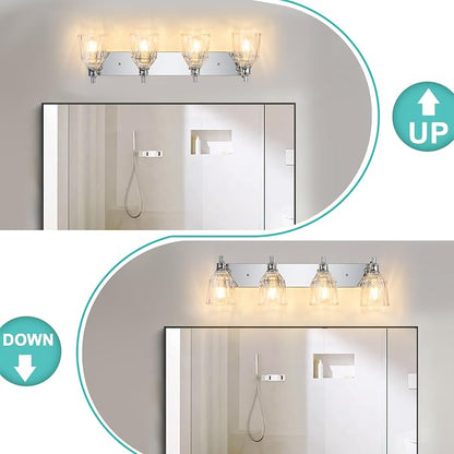 4 Light Bathroom Light Fixtures Modern Chrome Vanity Lights for Bathroom Lighting Fixtures Over Mirror with Thickened Glass Shade for Cabinet Mirror Bedroom Hallway