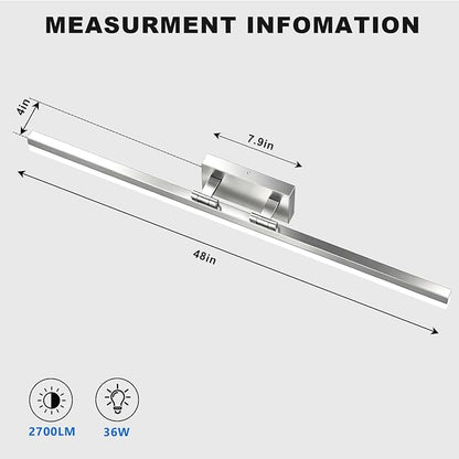 IZORRO Modern Bathroom Vanity Light 48 inch, Rotatable, 36W Dimmable Led Bathroom Light Fixture Over Mirror, Chrome Vanity Light Bar (Cool White 6000K)
