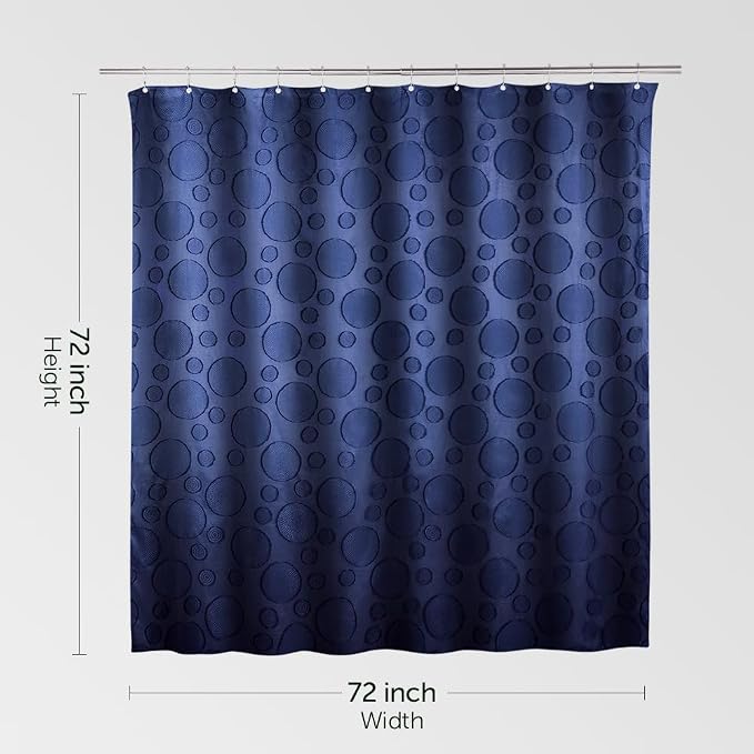 Waterproof Fabric Shower Curtain for Bathroom - Washable, 72"x72", Boho Style, Textured Jacquard, Hotel Quality, 12 Metal Hooks, Navy Blue