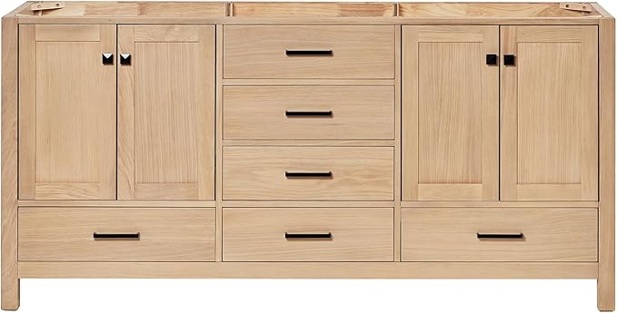 ARIEL Cambridge 72-inch Bathroom Vanity Base Cabinet,Solid Wood, 4 Soft Closing Doors, 6 Dovetail Drawers, White Oak