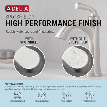 Delta Arvo Brushed Nickel Faucet 3 Hole, 8 Inch Widespread Bathroom Sink Faucet for Vanity, Push-Pop Drain Assembly, Spotshield Stainless 35840LF-SP