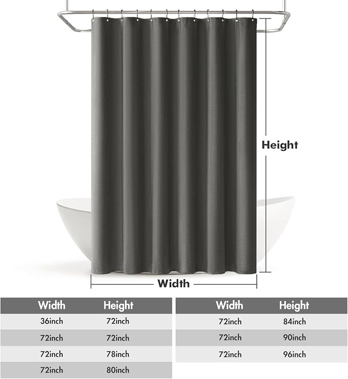 MIULEE 72 x 84 Extra Long Linen Shower Curtain Charcoal Grey 12 Metal Hooks | Washable, Heavy Fabric Shower Curtain Set, Waterproof Thick Cloth Shower Curtain, Bathroom Hotel Bathtub