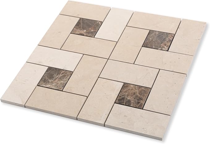6 Inch Square Weave Marble Mosaic Tile for Wall Floor, 5 Sheets | Water & Heat Resistant Honed Marble Backsplash Tiles for Kitchen Bathroom Fireplace Surround Durable Unique Veins 4.8SQFT