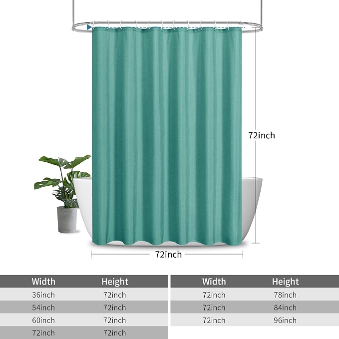 Waterproof Fabric Shower Curtain,No Liner Needed,72x72,Teal | 2-in-1 Design,Linen Textured,100% Waterproof TPU-Laminated Backing,Magnetic Weighted,Machine Washable,For Bathroom,Hotel