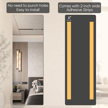 iCAGY Acrylic Full Body Self-Adhesive Shatterproof Mirror | Ultra-Thin, Lightweight, Frameless, Easy Install, Wall Mirror for Home Gym, Bedroom, Closet Door, Rectangle, 16"x 47", 4PCS