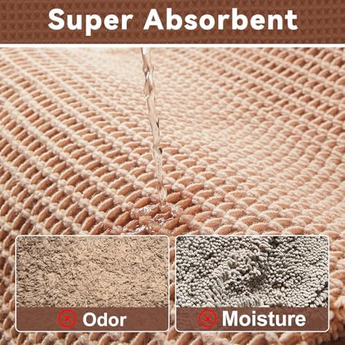 Triohero Waffle Bath Mat, Boho Bathroom Rugs Non Slip, 24x36 Light Peachy