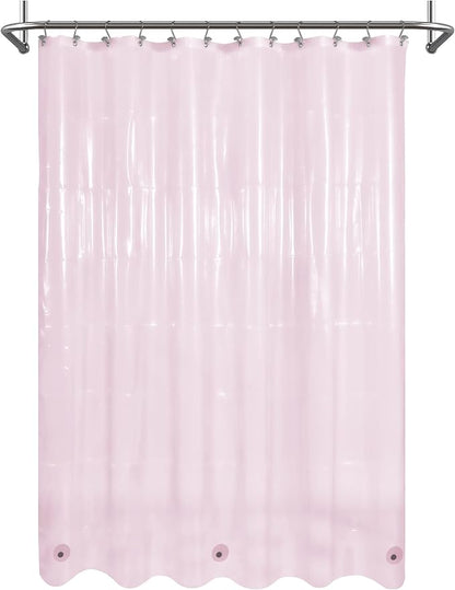 Mrs Awesome Clear Pink Shower Curtain Liner with 3 Magnets, 72x72 Premium Flexible Sturdy Plastic Shower Curtain for Bathroom Lightweight & Waterproof, Clear Pink