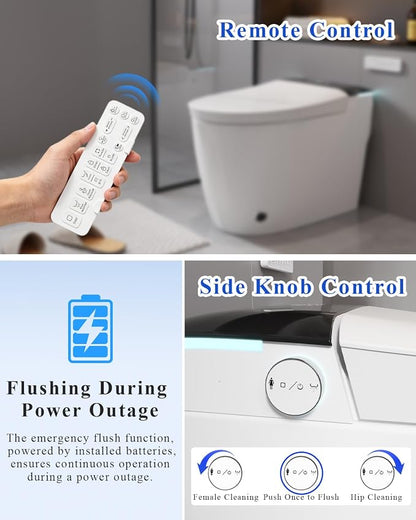 TOTTE Smart Toilet with Bidet Built in, Auto Open/Close Lid, ADA Comfort Height, 1000g MaP Flush, 1.28 GPF, Heated Seat & Dryer, Electric Tankless Toilets with LED Display