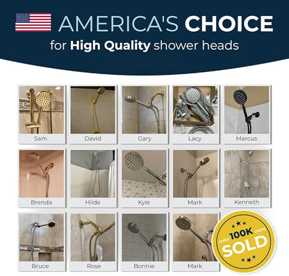 HammerHead Showers® Solid Metal Handheld Shower Head with Hose and Brass Holder - POLISHED BRASS - 2.5 GPM High Pressure Shower Heads with Adjustable Shower Wand Bracket - 6ft Flexible Extension