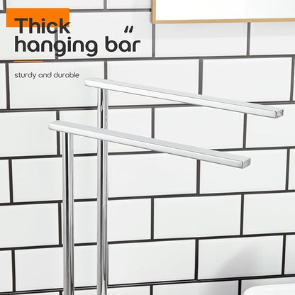 Hand Towel Holder Chrome for Bathrooms Vanity Countertop 2-Tier Towel Rack Free Standing with Thicken Marble Base, Polished Stainless Steel AN7003CH