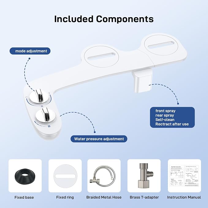 Bidet Attachment for Toilet Seat Water Pressure, Hygienic Bidets Attachment for Existing Toilets - Adjustable Fresh Water Pressure Dual Nozzle (Frontal & Rear Wash) Easy to Install,