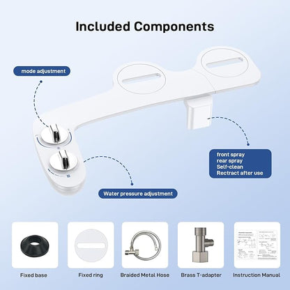Bidet Attachment and Portable Bidet Sprayer for Toilet, Non-Electric Self-Cleaning Dual Nozzle Toilet Bidet, Fresh Cold Water Sprayer Bidets for Existing Toilets with Adjustable Pressure Control
