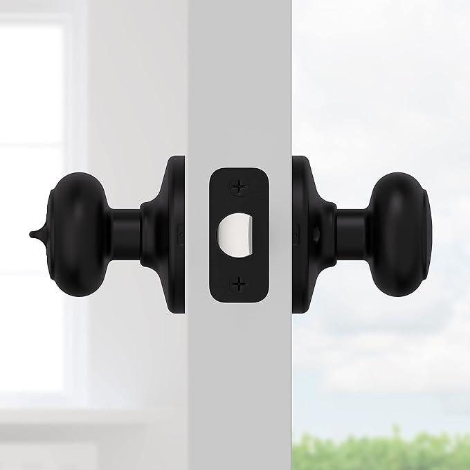Kwikset Cove Interior Privacy Door Knob with Lock, Door Handle for Bathroom and Bedroom, Matte Black Keyless Turn Lock Doorknob (Pack of 4)