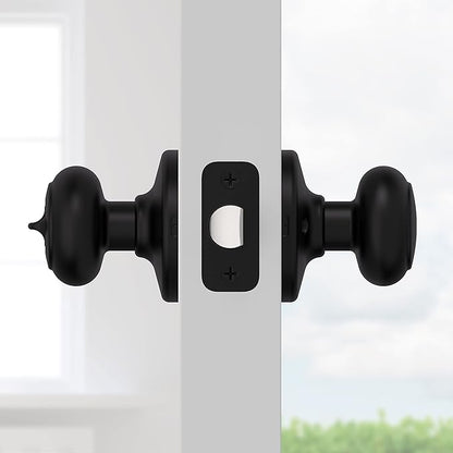 Kwikset Cove Interior Privacy Door Knob with Lock, Door Handle for Bathroom and Bedroom, Matte Black Keyless Turn Lock Doorknob (Pack of 4)