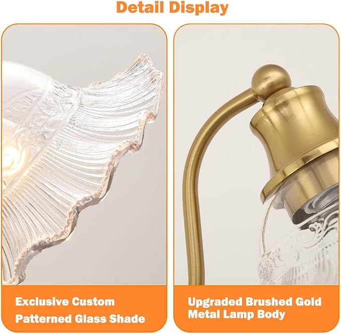 Bright Brushed Gold Bathroom Vanity Light Vintage Style, E26 Easy Mounted | Vanity Light with Flower Glass Shades, 18" Wide Bathroom Lighting Over Mirror, Easy Mounted for Bathroom, Bedroom, Hallway