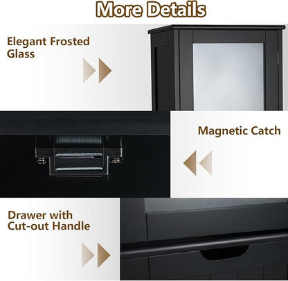 COSTWAY 67” Tall Bathroom Storage Cabinet, Freestanding Floor Cabinet with 2 Doors & 1 Drawer, 3-Level Adjustable Shelves, Narrow Slim Linen Tower for Bathroom, Living Room, Kitchen (Black)