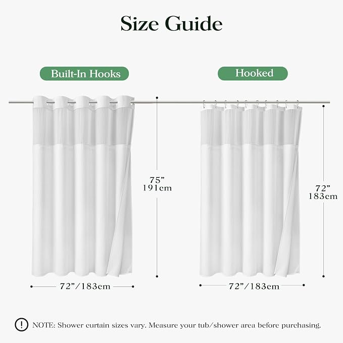 White Hook Free Waffle Shower Curtain & Snap-in Fabric Liner,72x75 | Less Time to install, 3 in 1 Fabric Shower Curtain and Liner Set with Magnets, Mesh Top Window, Shower Curtains for Bathroom
