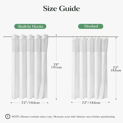 White Hook Free Waffle Shower Curtain & Snap-in Fabric Liner,72x75 | Less Time to install, 3 in 1 Fabric Shower Curtain and Liner Set with Magnets, Mesh Top Window, Shower Curtains for Bathroom