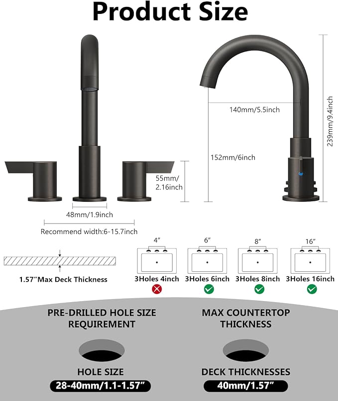 Bathroom Sink Faucet 3 Hole 8 Inch Widespread 2-Handle Vanity Faucet SUS304 Stainless Steel with Pop-Up Drain and Supply Lines Oil Rubbed Bronze