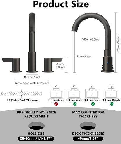 Bathroom Sink Faucet 3 Hole 8 Inch Widespread 2-Handle Vanity Faucet SUS304 Stainless Steel with Pop-Up Drain and Supply Lines Oil Rubbed Bronze