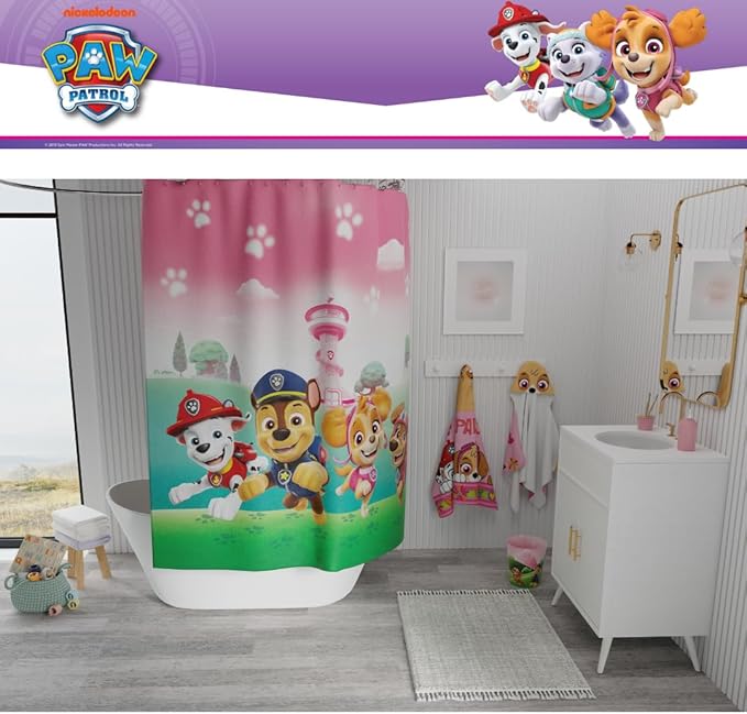Paw Patrol Girl Skye 13-Piece Shower Curtain Set, 72 x 72 Inch Fabric Curtain with Hooks, Bathroom Decor, Machine Washable, (100% Officially Licensed Product) by Franco Collectibles
