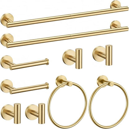 Brushed Gold Bathroom Accessories Set, 10 Pieces Gold Towel Bar Bathroom Hardware Set, 24 Inch Towel Racks for Bathroom, SUS304 Stainless Steel Bathroom Towel Holder Toilet Paper Holder Wall Mounted