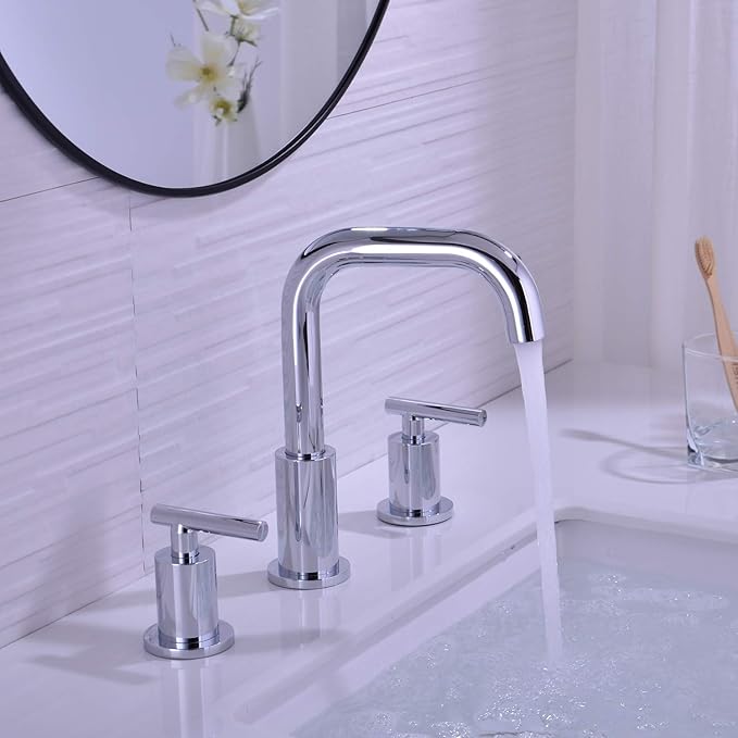 TRUSTMI 2-Handle 8 Inch Widespread Bathroom Sink Faucet High Arc Brass 3 Holes Vanity Faucet with cUPC Water Supply Hoses, Overflow Pop Up Drain Included, Chrome