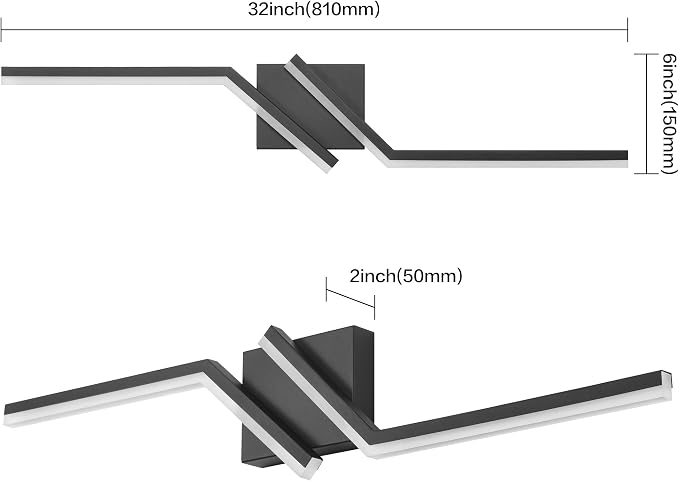 32 inch Black Vanity Light Modern Bathroom Lights Over Mirror Dimmable Bathroom LED Lights 6000K Cool White ETL Driver