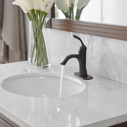 BWE Black Bathroom Faucet Single Hole with Pop Up Drain Assembly with Overflow and Supply Line Single Handle Matte Bathroom Sink Faucet Lavatory Basin Mix Tap