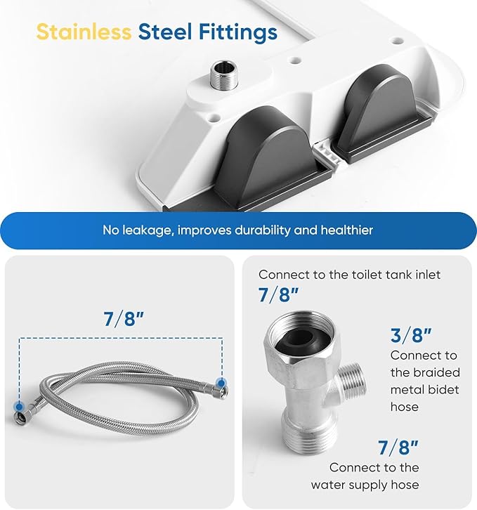 Ultra-Slim 3-in1 Bidet, Self-Cleaning, Posterior&Feminine Wash-(Retractable Dual Nozzles), Non-Electric Bidet Attachment, Adjustable Fresh Cold Water Pressure, Stainless Steel Inlet（2PCS）